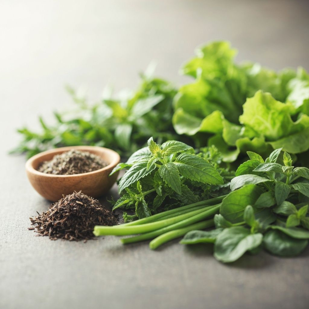 Herbes naturelles et feuilles vertes riches en minéraux