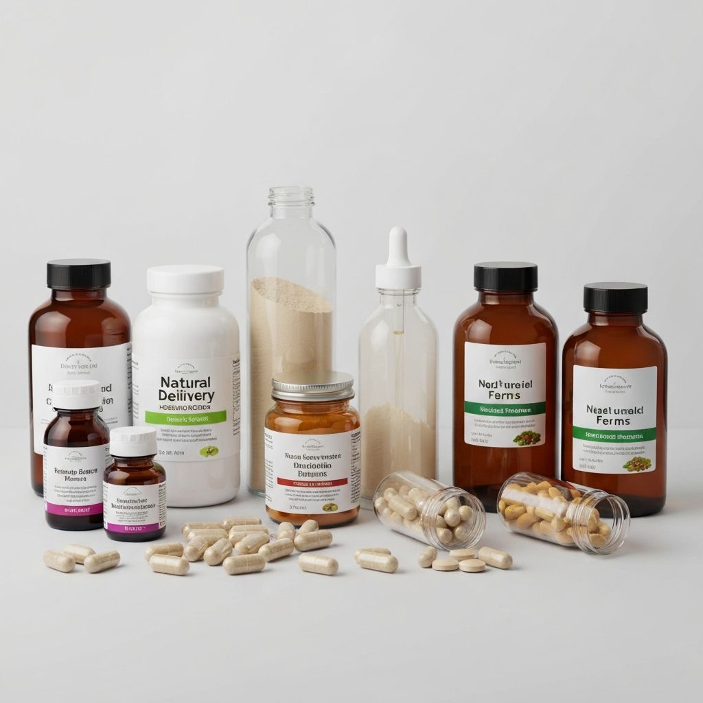 Différentes formes de suppléments naturels - capsules, poudres et liquides